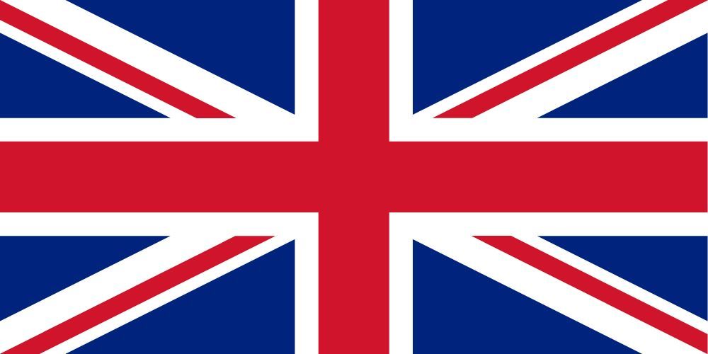 The Union Jack, national flag of the United Kingdom, with red, white, and blue intersecting crosses.